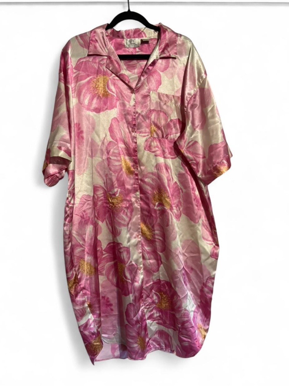 Vintage EJC Intimates Satin Floral Nightgown Sleep Shirt Oversized One Size OS